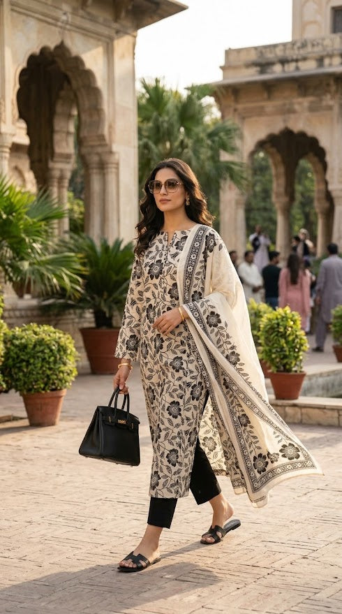 Ghazi fabric Black pearl series Linen Unstitched 3 Piece Suite For Women BP25