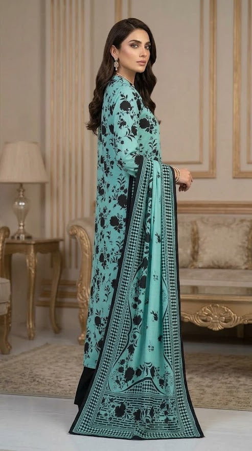 Ghazi fabric Black pearl series Linen Unstitched 3 Piece Suite For sea aqua Women BP298