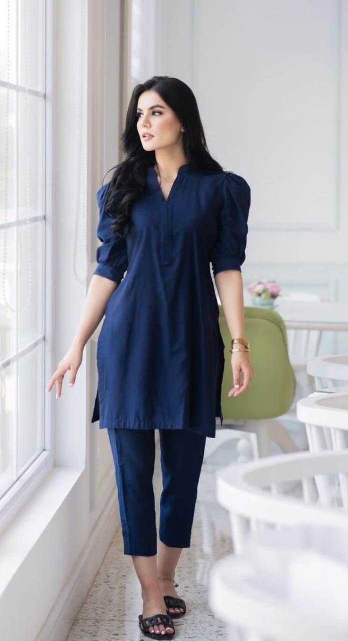 Ghazi fabric Rungrez stitched linen Collection Stitched 2 Piece Linen navyblue Dress