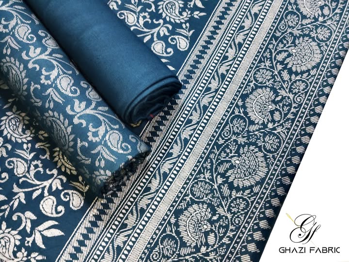 Ghazi fabric Unstitched Linen 3 piece Feroza series Volume II suit for women zinc silver print (Feroza series 0035/3)