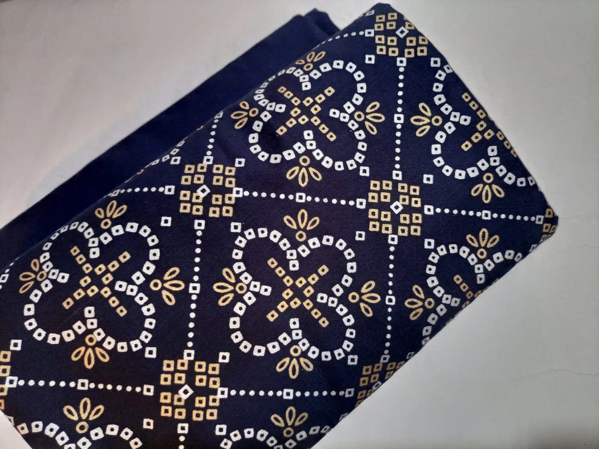 Ghazi fabric unstitch printed Linen 2piece for women navybluecolor