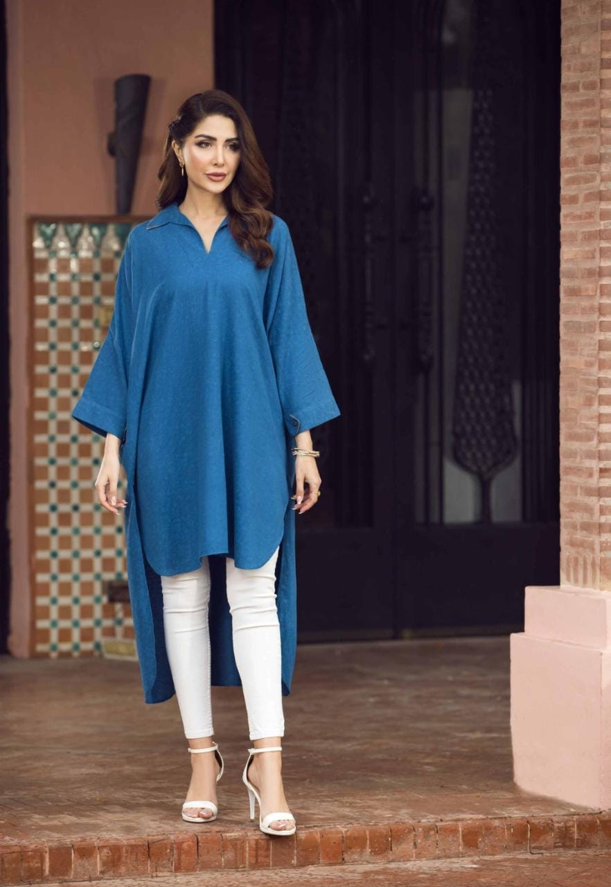 Ghazi Fabric Stitched Linen Collection Ready To Wear Long Trendy Shirt Modern Look Latest Fashion only Long shirt Zinc Color Uk Series/34287