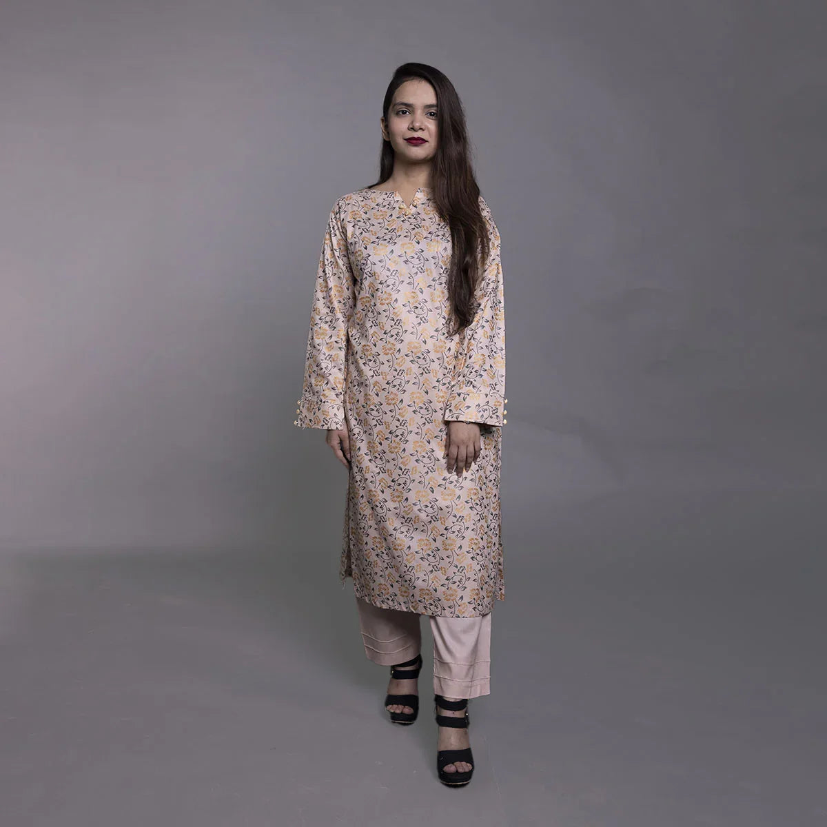 Ghazi fabric unstitch printed Linen 2piece For Women Light Peach Color