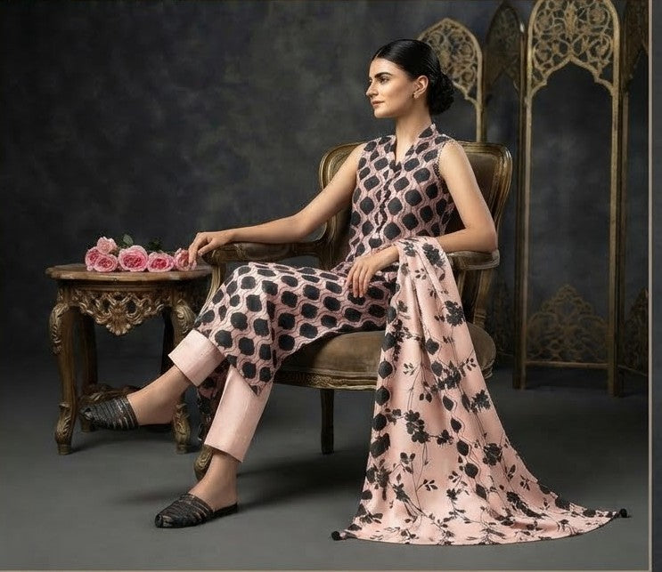 Ghazi fabric Black pearl series Linen Unstitched 3 Piece Suite For Women BP23