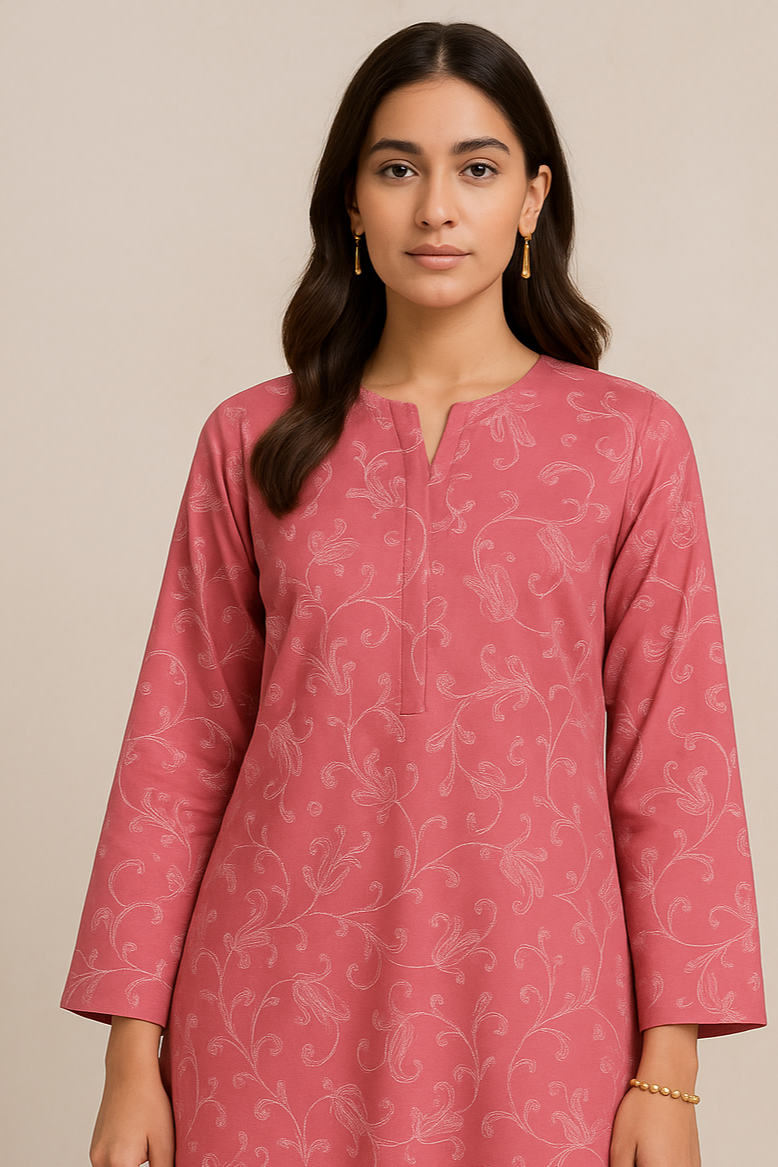 Tea pink lawn dress for women – 2.75 yard shirt and trouser fabric – summer 2025