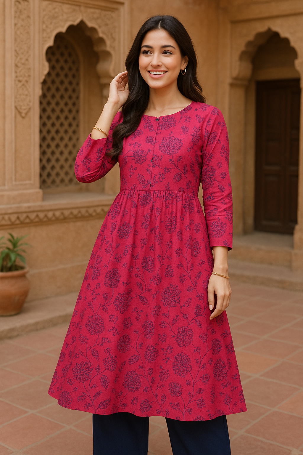 Pink & Navyblue Color Unstitched Lawn Suit by Ghazi fabric – 2 Piece for Women – PunjRung Series – GZ-PJ-ZC06