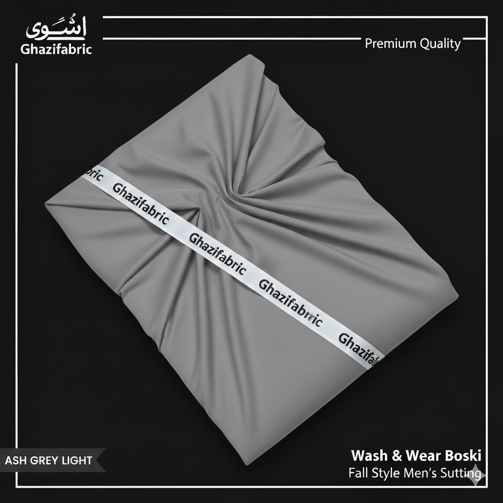 “Grey Boski Fabric for Men – Premium Unstitched Wash & Wear by Ghazi Fabric”