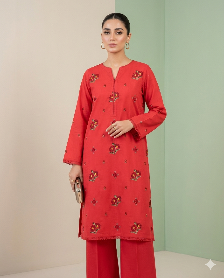 Red Peach Lawn Embroidered Suit – Noor-e-Bahar Edition GF NB-56