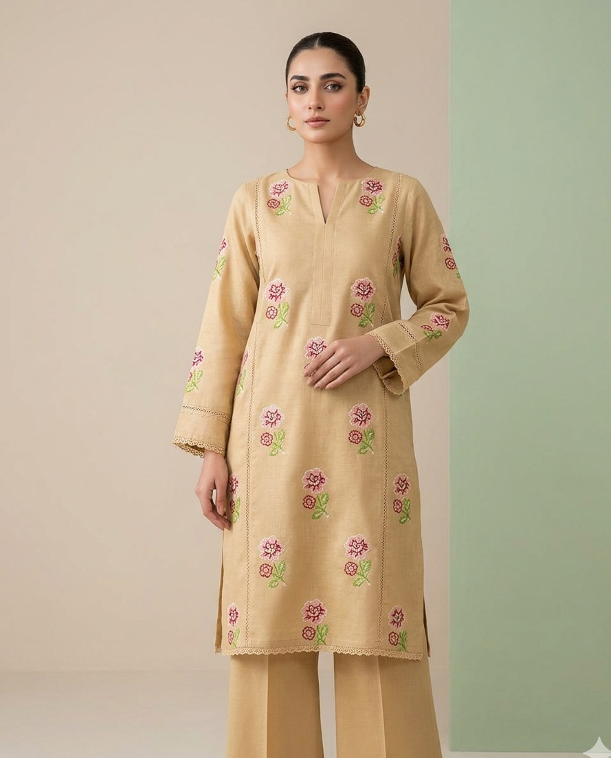 Red Peach Lawn Embroidered Suit – Noor-e-Bahar Edition GF NB-Beige