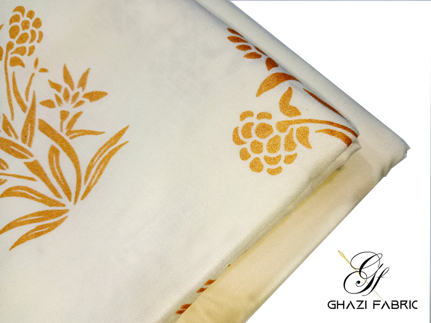 Ghazi fabric Unstitched Linen 2 piece suit for women new collection Feroza cream color (Fz series-0067679/8)