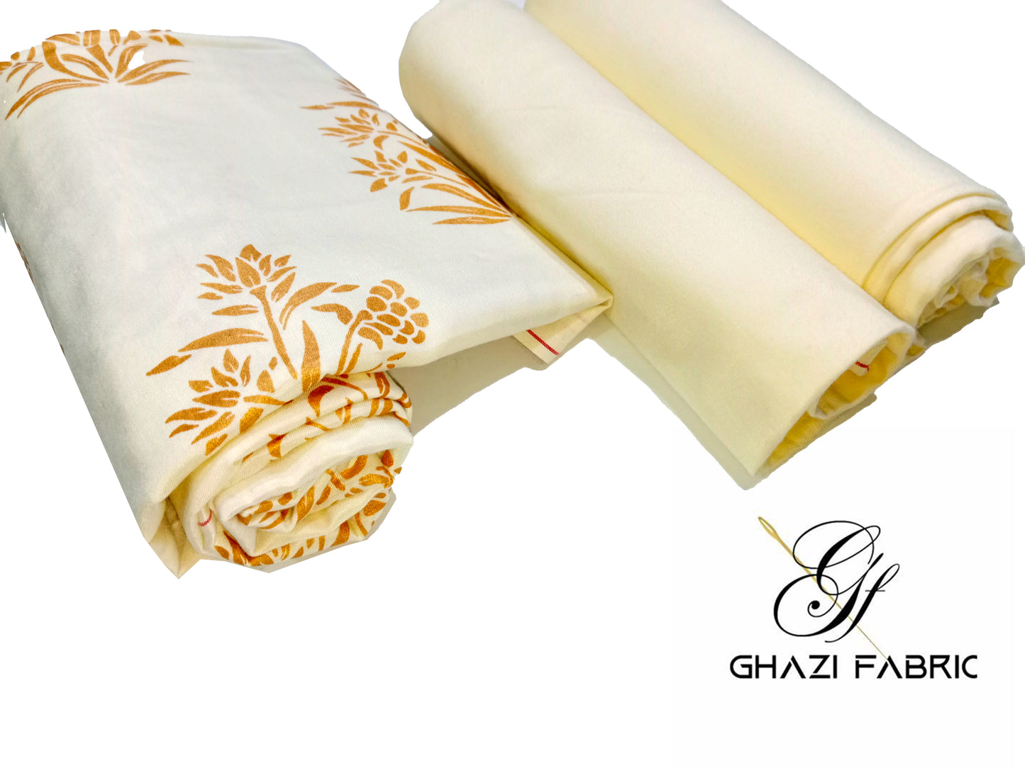 Ghazi fabric Unstitched Linen 2 piece suit for women new collection Feroza cream color (Fz series-0067679/8)