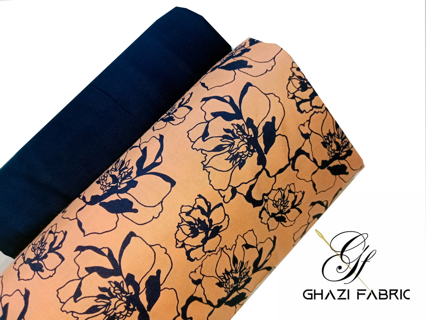 Ghazi Fabric Unstitched Linen 2-Piece Suit for Women - Feroza Series Peach with Navy Blue Trouser (FZ Series-00231/8)