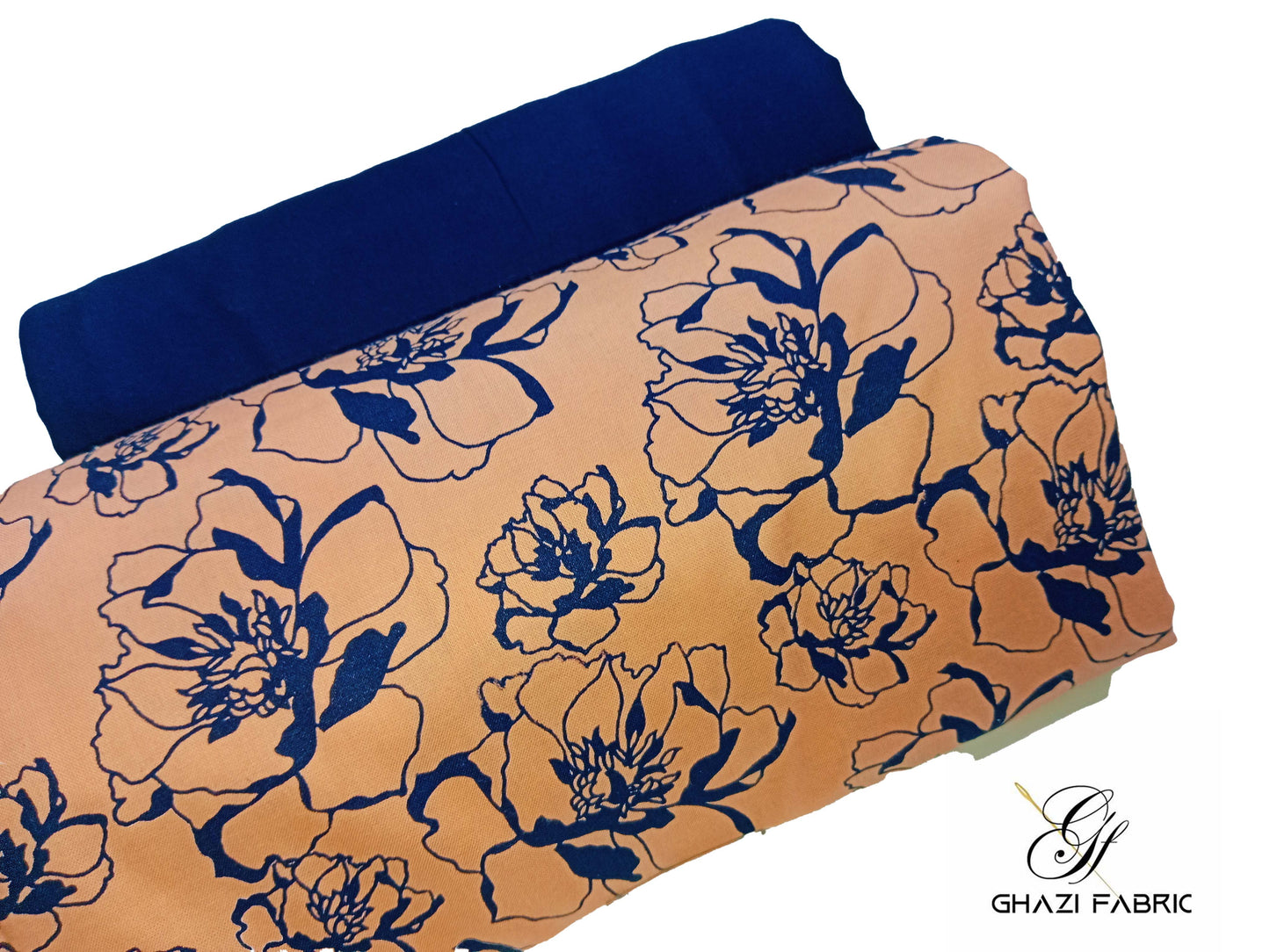 Ghazi Fabric Unstitched Linen 2-Piece Suit for Women - Feroza Series Peach with Navy Blue Trouser (FZ Series-00231/8)