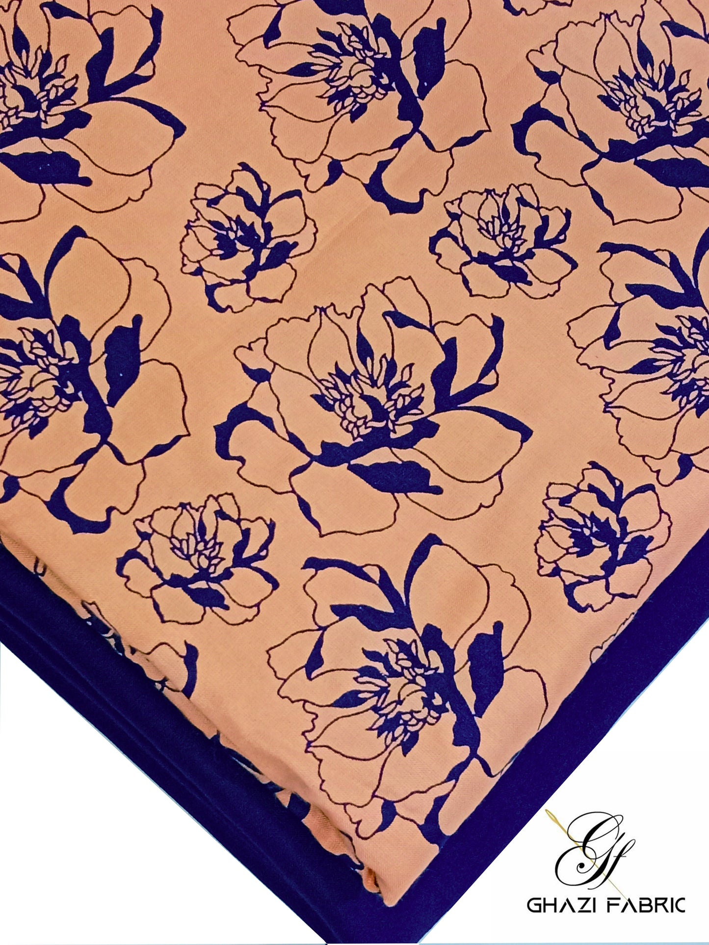 Ghazi Fabric Unstitched Linen 2-Piece Suit for Women - Feroza Series Peach with Navy Blue Trouser (FZ Series-00231/8)
