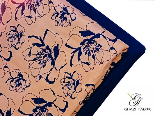 Ghazi Fabric Unstitched Linen 2-Piece Suit for Women - Feroza Series Peach with Navy Blue Trouser (FZ Series-00231/8)