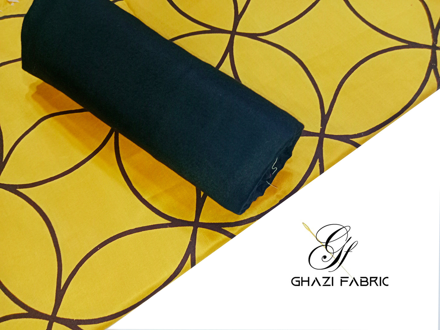 Ghazi fabric Unstitched Linen 2 piece suit for women Feroza series mustard with black trouser(Fz series-00131/8)