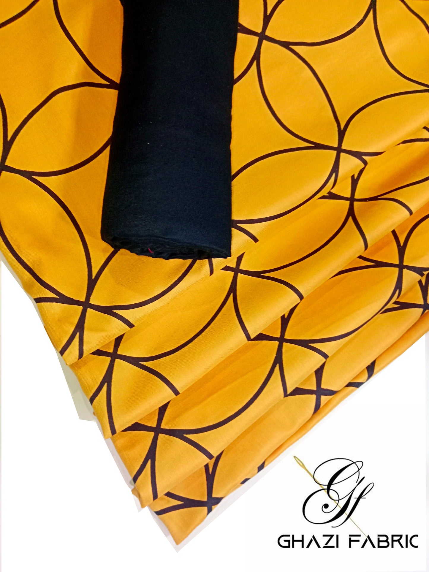 Ghazi fabric Unstitched Linen 2 piece suit for women new collection Feroza series mustarad with black (Fz series-1099/8)