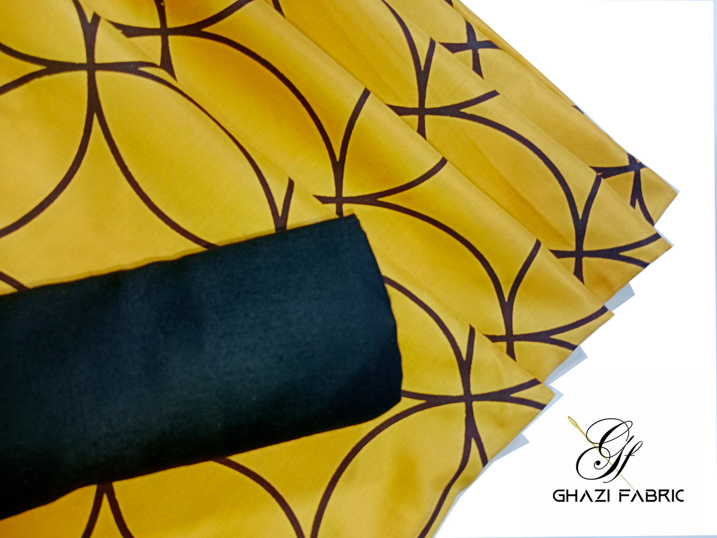 Ghazi fabric Unstitched Linen 2 piece suit for women Feroza series mustard with black trouser(Fz series-00131/8)