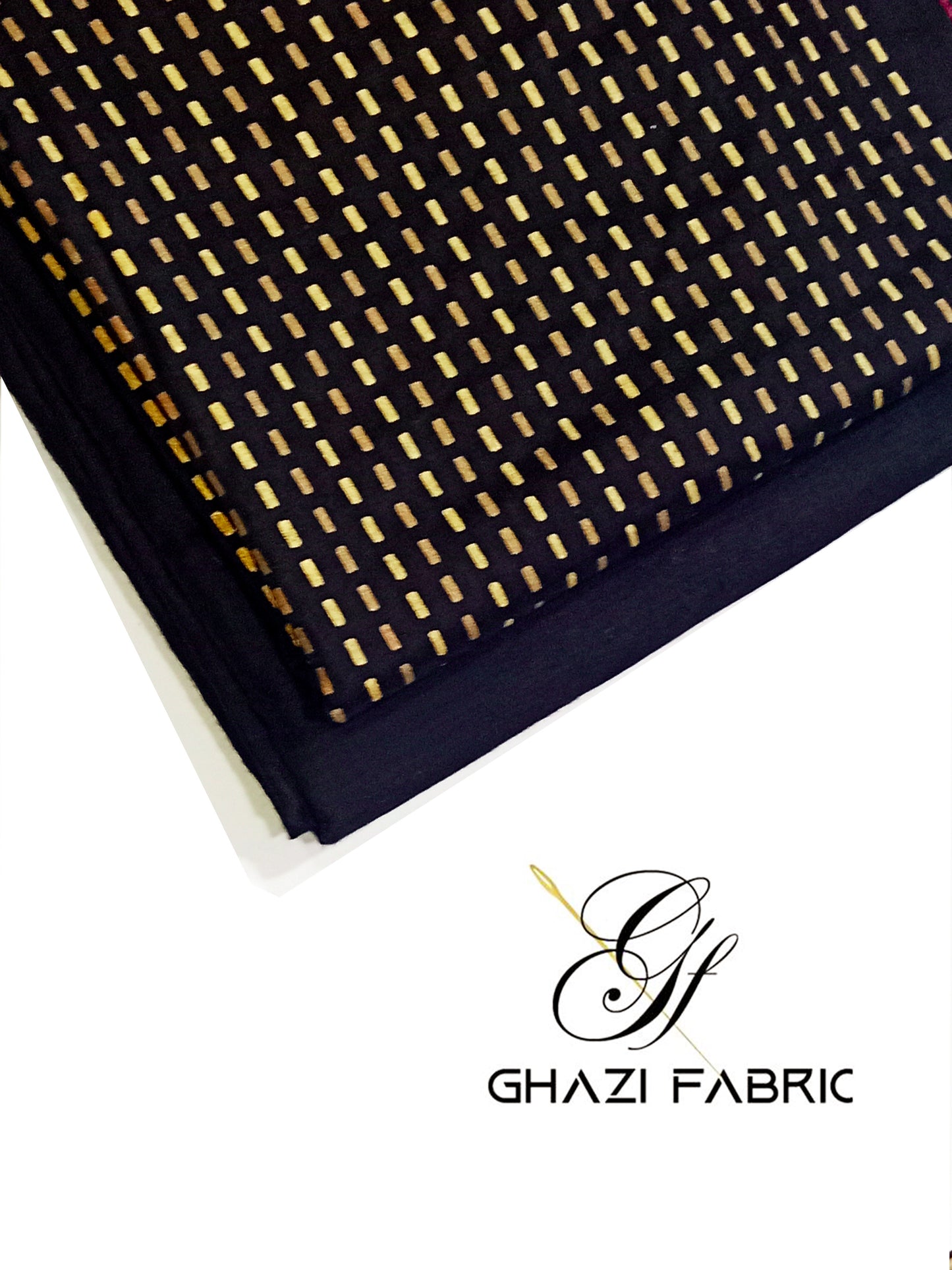 Ghazi fabric Unstitched Linen 2 piece suit For Women Feroza Black Magnet (Fz series-0094/8)
