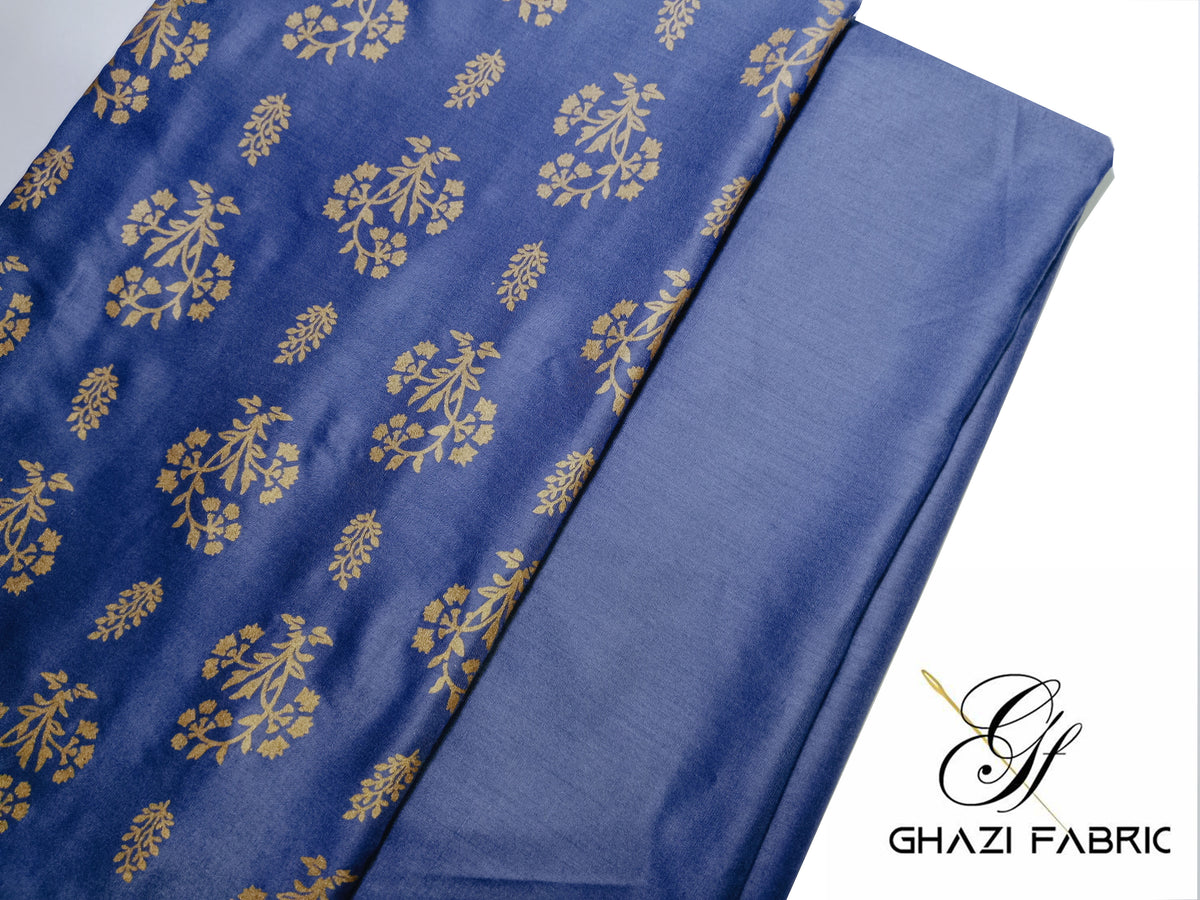Ghazi fabric Unstitched Premium Quality Linen Dress Collection Famza Series Unstitch 2 Piece Suit For Women Gray (FM1109-H2-B)