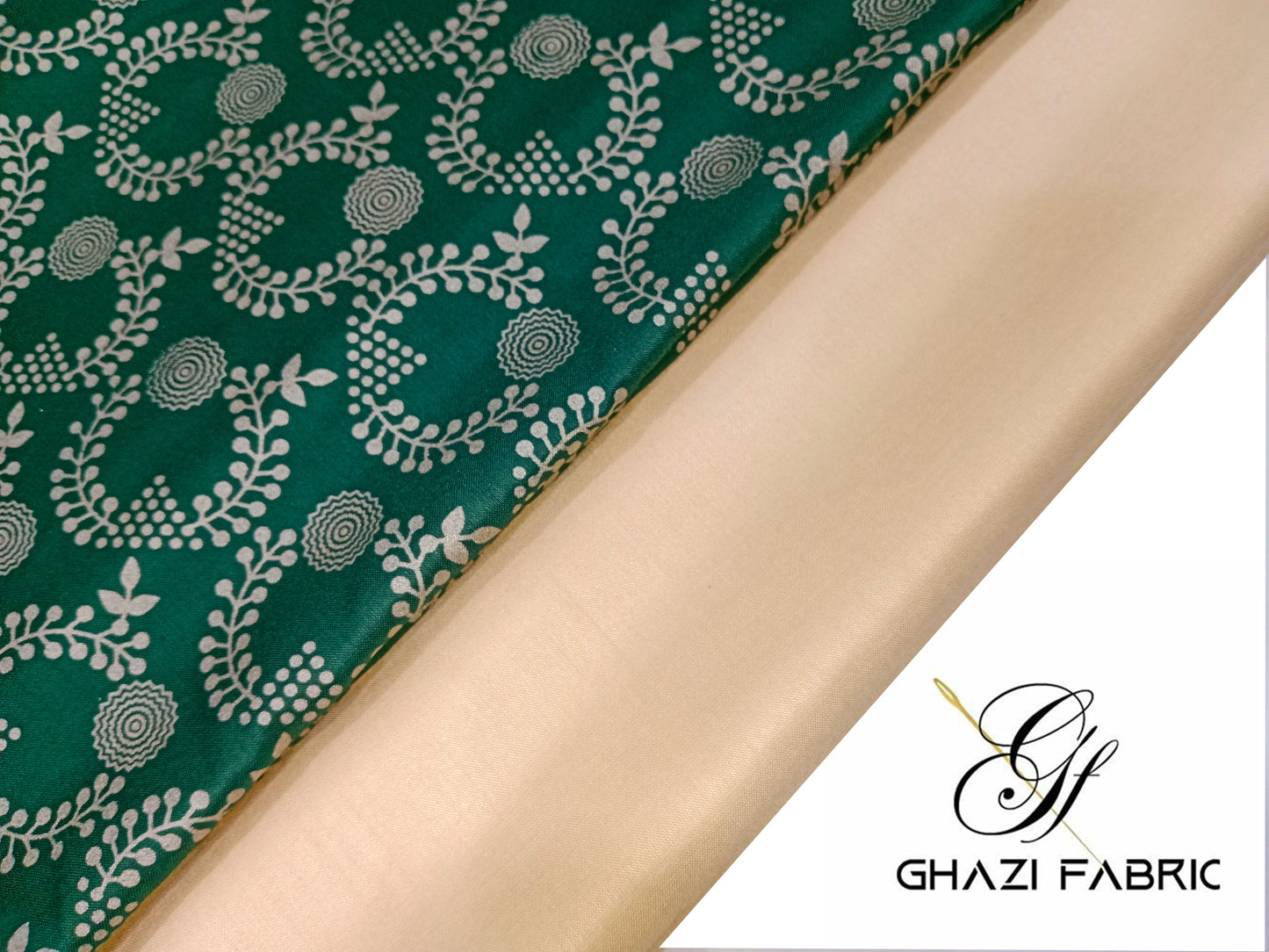 Ghazi fabric Un-stitched Premium Quality Linen Dress Collection Famza Series Unstitch 2 Piece Suit For Women Bottle Green with beige trouser (FM9134-H9)