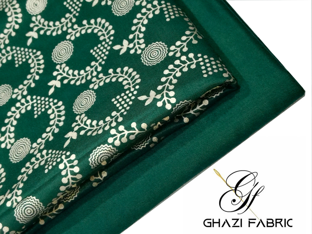 Ghazi fabric Unstitched Linen 2 piece suit for women Feroza series olive green (Fz series-005542/8)