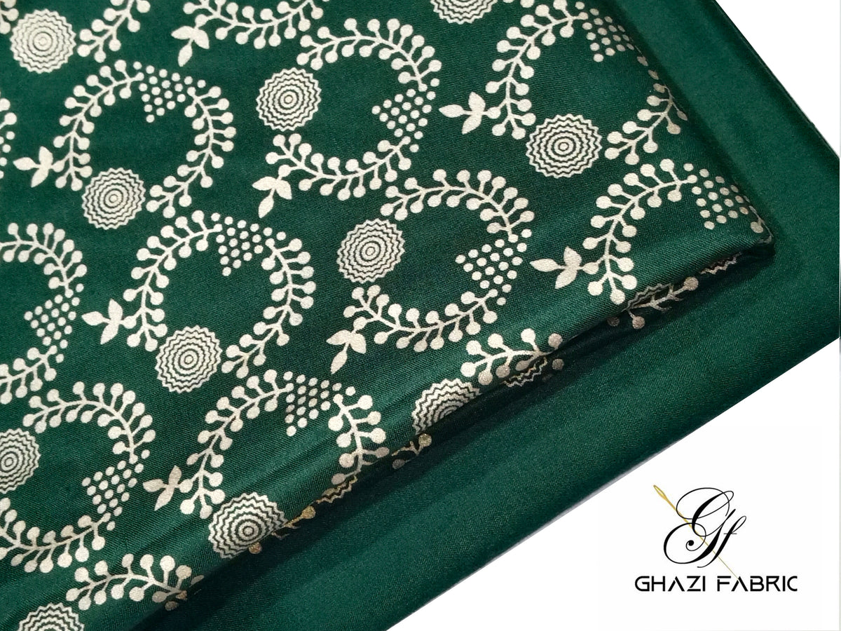 Ghazi fabric Unstitched Linen 2 piece suit for women Feroza series olive green (Fz series-005542/8)