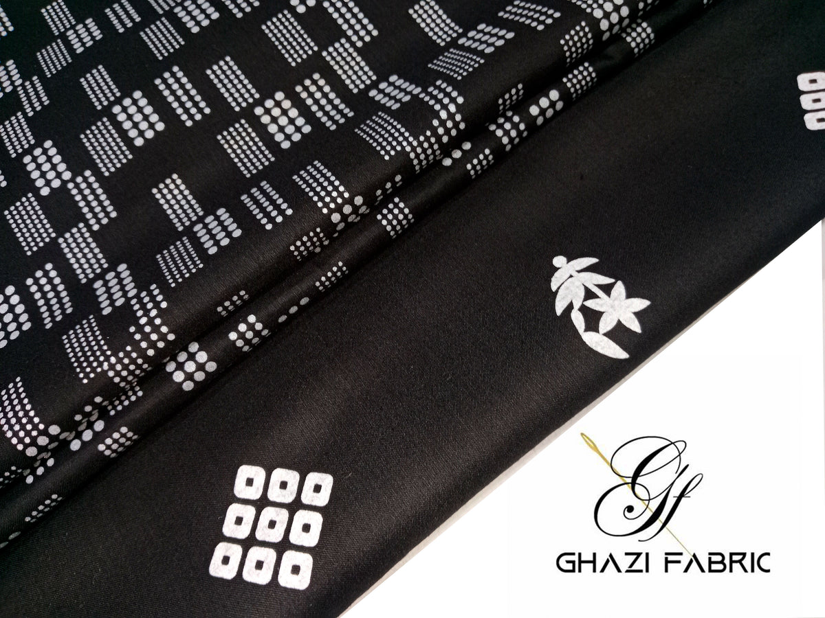 Ghazi fabric Un-stitched Premium Quality Linen Dress Collection Famza Series Unstitch 2 Piece Suit For Women Black (FM9034-H6)