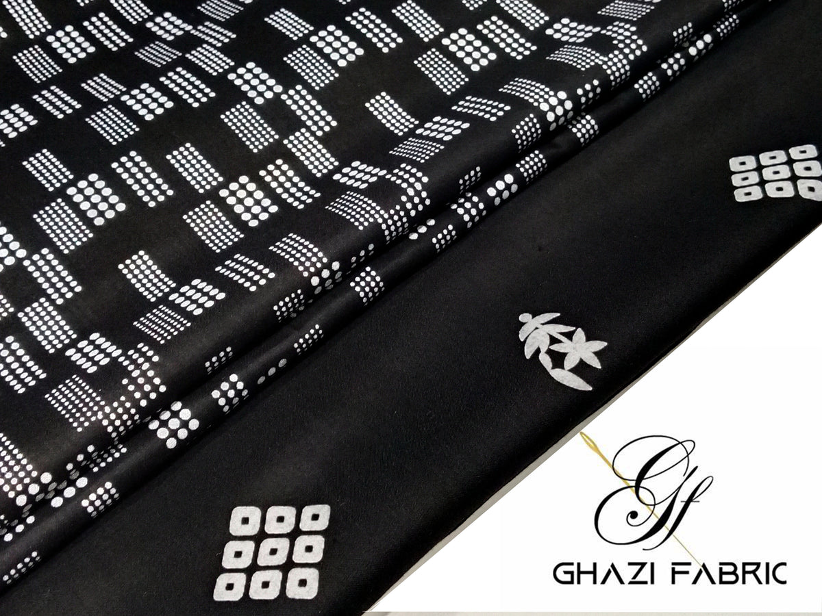 Ghazi fabric Un-stitched Premium Quality Linen Dress Collection Famza Series Unstitch 2 Piece Suit For Women Black (FM9034-H6)