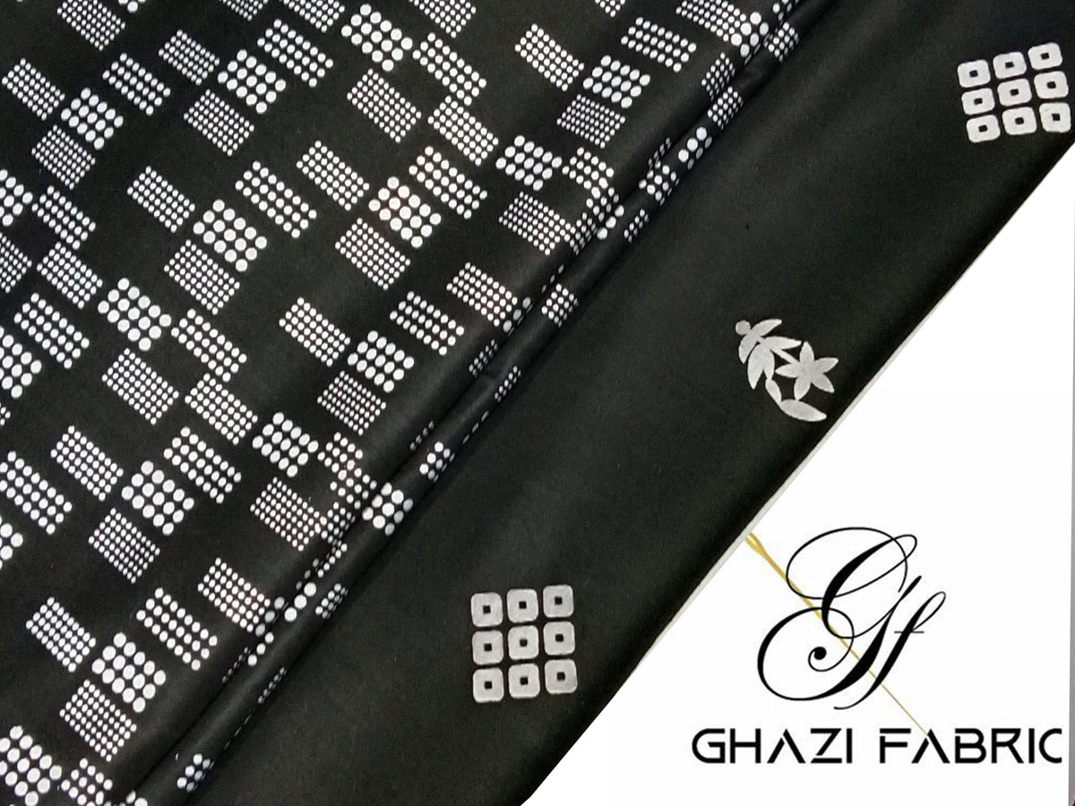 Ghazi fabric Un-stitched Premium Quality Linen Dress Collection Famza Series Unstitch 2 Piece Suit For Women Black (FM9034-H6)