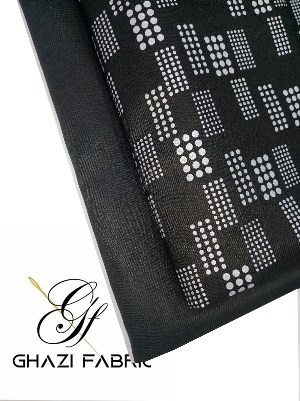 Ghazi fabric Unstitched Premium Quality Linen Dress Collection Famza Series Unstitch 2 Piece Suit For Black (FM2909-H2-B3)