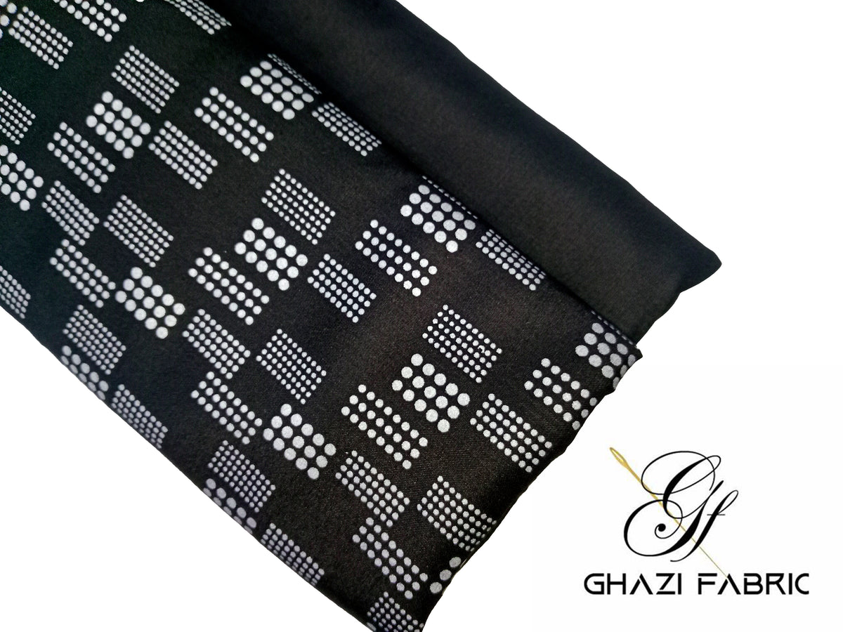 Ghazi fabric Unstitched Premium Quality Linen Dress Collection Famza Series Unstitch 2 Piece Suit For Black (FM2909-H2-B3)