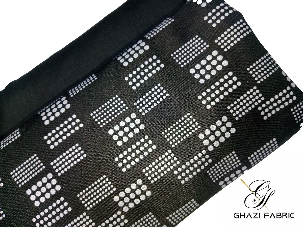 Ghazi fabric Unstitched Premium Quality Linen Dress Collection Famza Series Unstitch 2 Piece Suit For Black (FM2909-H2-B3)