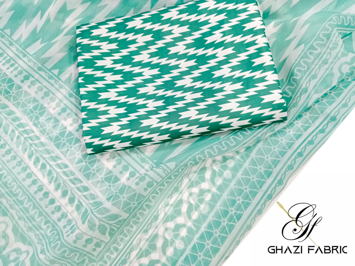 Ghazi Fabric | 3-Piece Cambric Lawn Suit | Shirt & Trouser with Chiffon Dupatta | Unstitched Summer Collection