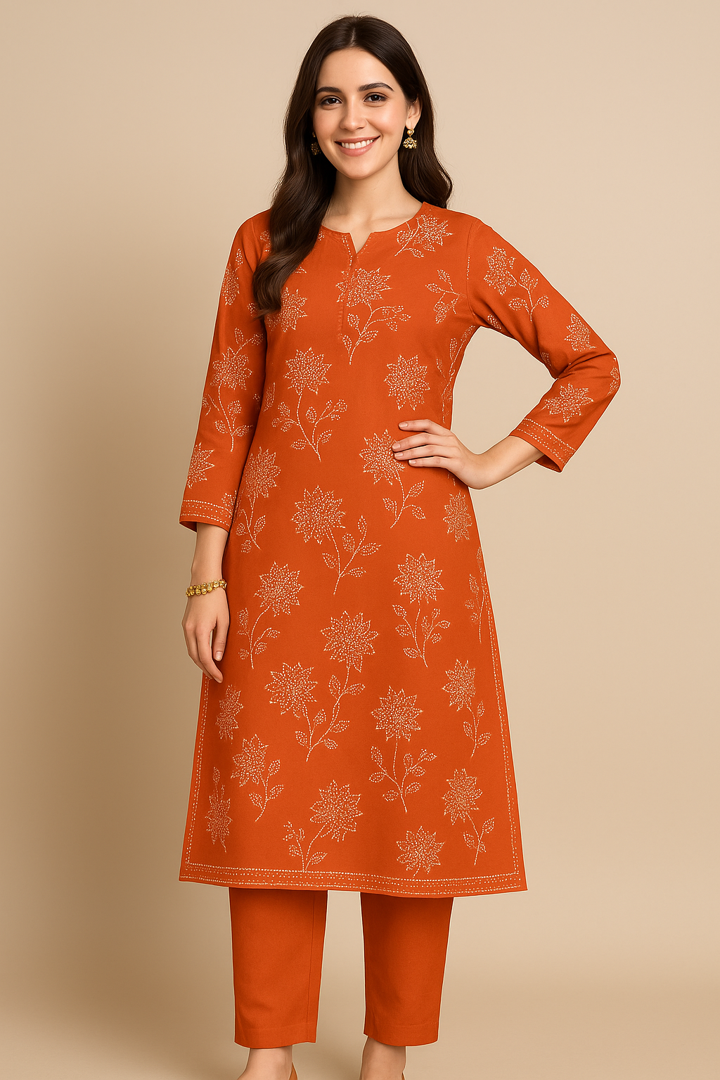 Rust color 2 piece lawn suit unstitched – breathable summer fabric by Ghazi