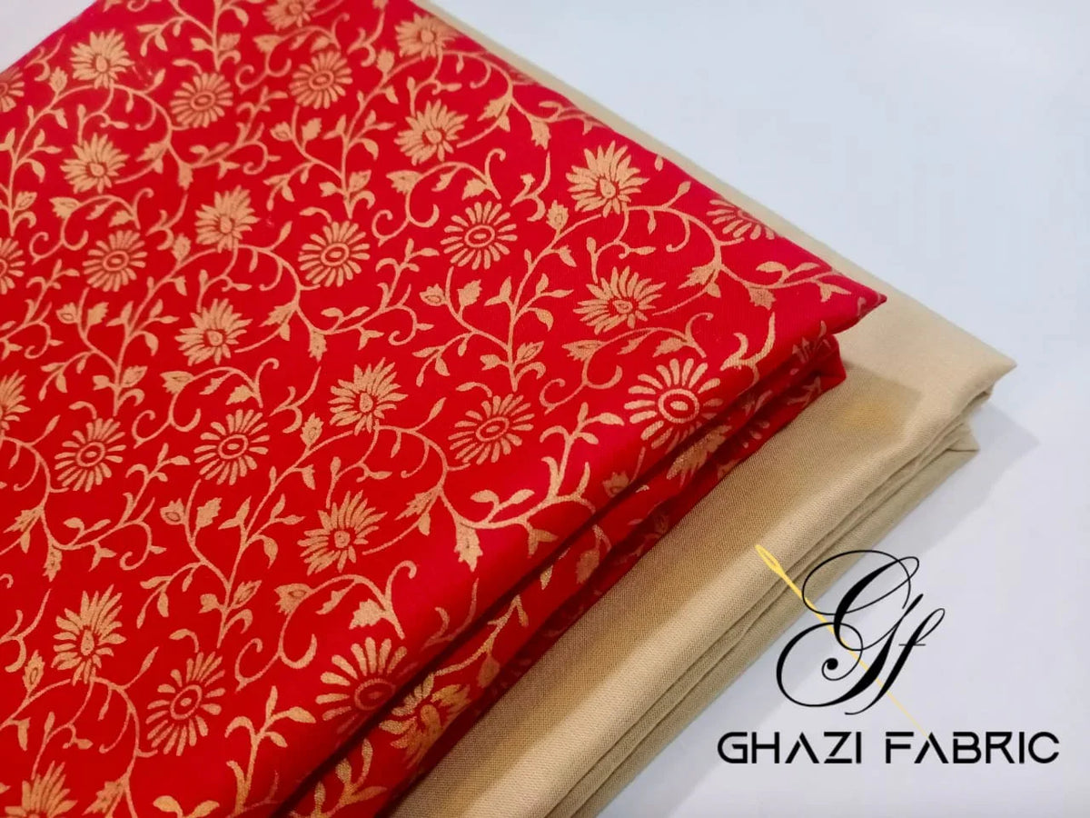 Ghazi fabric unstitch printed Linen 2piece for women