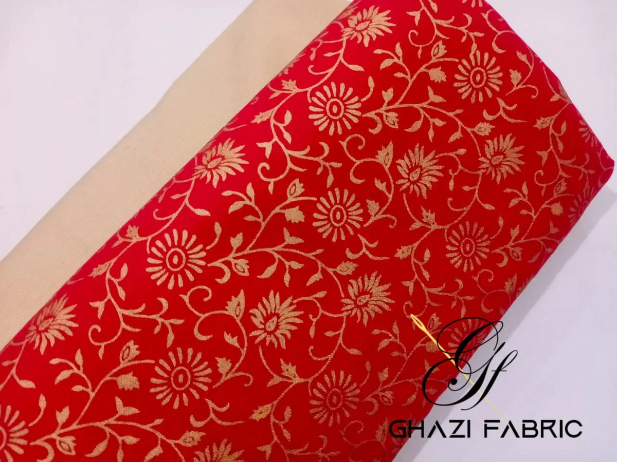 Ghazi fabric unstitch printed Linen 2piece for women