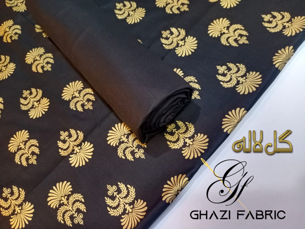 Ghazi fabric Lawn Collection Ghazi Lawn fantasy Unstitch Shirt & Trouser summer collection black (GF1193)