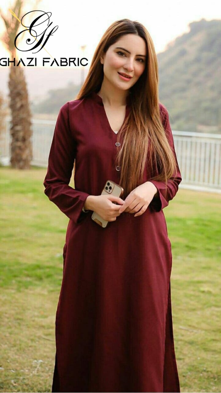 Ghazi fabric Rungrez stitch Collection Stitched 2 Piece Linen Maroon Dress soft Elegant Fabric ready to wear collection