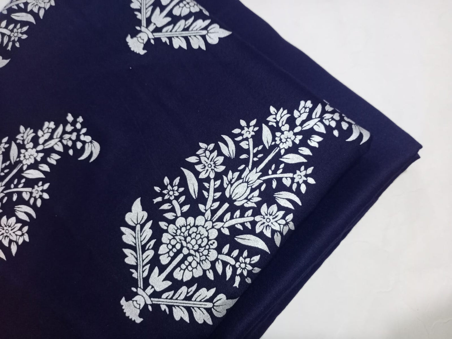 Ghazi fabric Unstitched Linen 2 piece suit for women modren print navyblue GH88001
