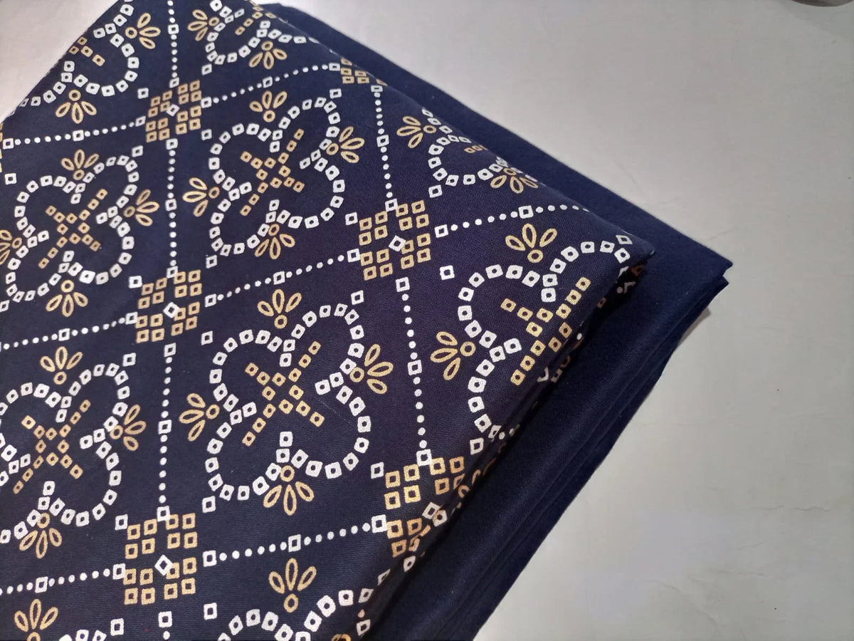 Ghazi fabric unstitch printed Linen 2piece for women navybluecolor