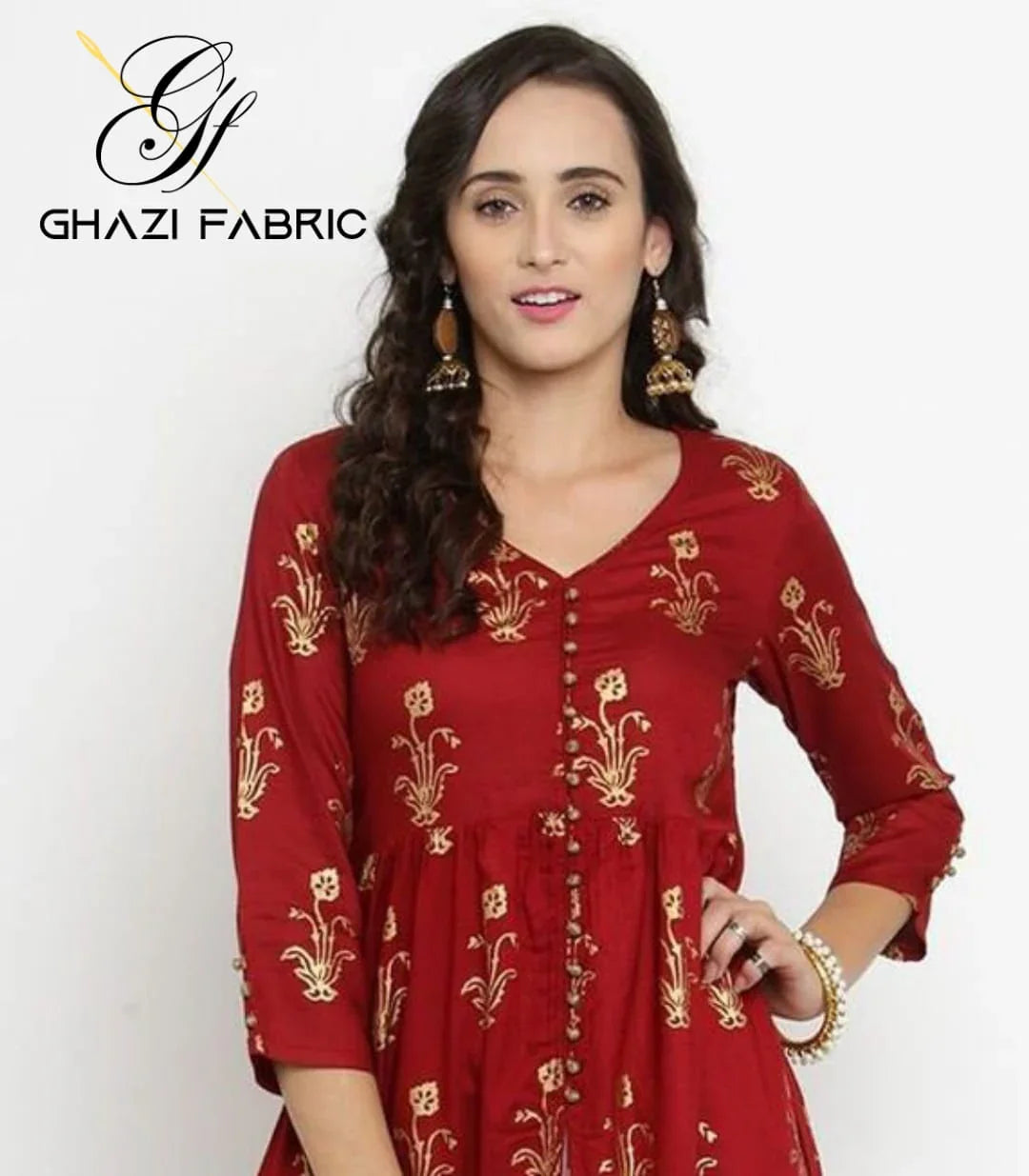 Ghazi fabric unstitch printed Linen 2piece for women maroon color 657/8