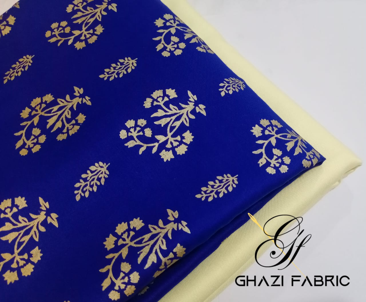 Ghazi fabric Unstitched Gull - E- Marjaan winter Linen collection Silver Printed Dress 2 piece for women Royal blue with Cream Trouser GMF5724-23/2413
