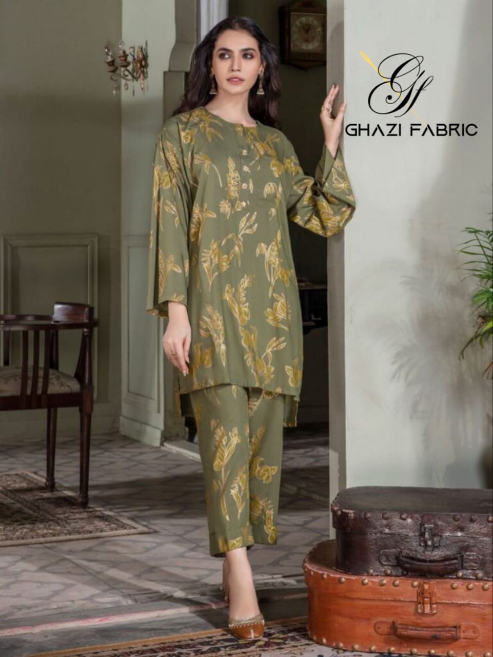 Ghazi fabric Unstitched Gull - E- Marjaan Linen collection Dress 2 piece for women siment color GMF5726-23/2912
