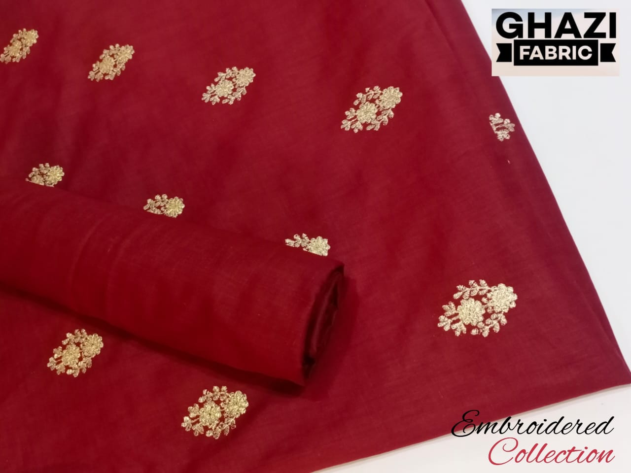 Ghazi fabric Lawn Collection Embroidered Unstitch Shirt & Trouser summer collection 2 pc Lawn Fantasy volume 2 women clothes Maroon Color
