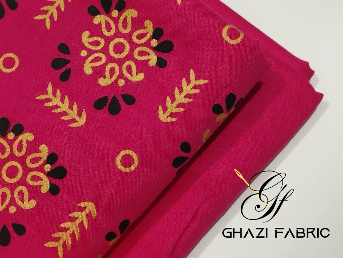 Ghazi fabric unstitch printed Linen 2piece for women