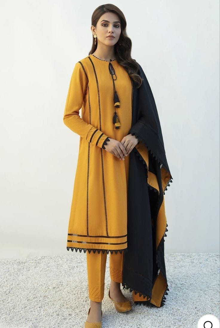 Ghazi fabric Linen Collection Rungrez Stitched 2 Piece mustard Linen Long Shirt with Trouser