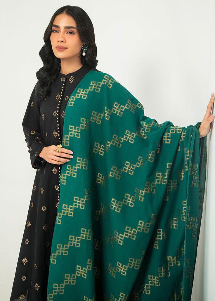 Ghazi Fabric Unstitch Linen Collection New Style Modern Print Collection 2 Piece Shirt And Duppta Black And Zinc Color