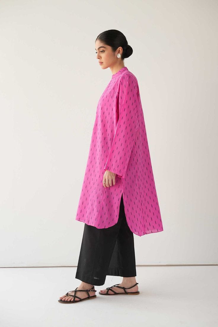 Ghazi fabric Unstitched Linen 2 piece suit for women modern print Blush Pink with black trouser (Uk series99002-3/2)