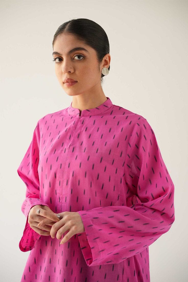 Ghazi fabric Unstitched Linen 2 piece suit for women modern print Blush Pink with black trouser (Uk series99002-3/2)